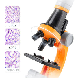 Orange Kids Biological Microscope Kit 100x 400x 1200x LED Magnification STEM Science Toy for School Students with Sample Slides - 0