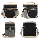 Black Dual Layer Insulated Lunch Bag 12L Large Capacity Cooler Tote with Adjustable Strap Leakproof Thermal Food Carrier for Work Picnic and Camping-4