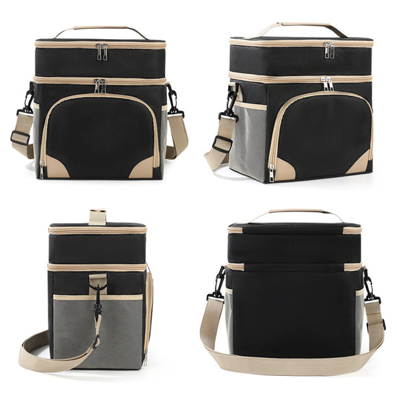 Navy blue Dual Layer Insulated Lunch Bag 12L Large Capacity Cooler Tote with Adjustable Strap Leakproof Thermal Food Carrier for Work Picnic and Camping
