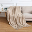 Khaki Nordic Knitted Throw Blanket with Tassels 130x230cm Soft Acrylic Diamond Pattern Sofa Cover Bed Runner and Travel Blanket-1