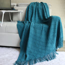 Morandi blue Nordic Knitted Throw Blanket with Tassels 130x230cm Soft Acrylic Diamond Pattern Sofa Cover Bed Runner and Travel Blanket-1