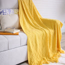 Turmeric Nordic Knitted Throw Blanket with Tassels 130x230cm Soft Acrylic Diamond Pattern Sofa Cover Bed Runner and Travel Blanket-1