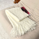 Pure white Nordic Knitted Throw Blanket with Tassels 130x230cm Soft Acrylic Diamond Pattern Sofa Cover Bed Runner and Travel Blanket-1