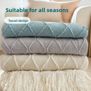 Pure white Nordic Knitted Throw Blanket with Tassels 130x230cm Soft Acrylic Diamond Pattern Sofa Cover Bed Runner and Travel Blanket-3