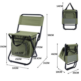 Military green 3-in-1 Portable Folding Camping Chair with Built-in 10L Cooler Bag Lightweight Backpack Stool for Fishing Beach and Outdoor Picnics - 0