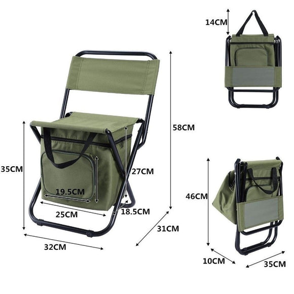 Military green 3-in-1 Portable Folding Camping Chair with Built-in 10L Cooler Bag Lightweight Backpack Stool for Fishing Beach and Outdoor Picnics