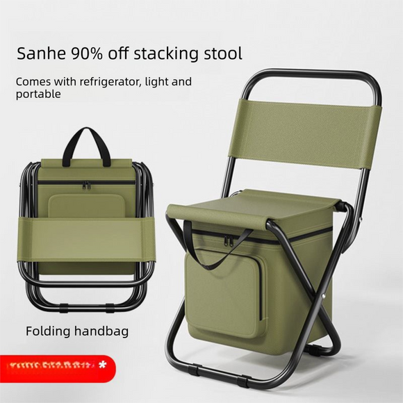 Blue 3-in-1 Portable Folding Camping Chair with Built-in 10L Cooler Bag Lightweight Backpack Stool for Fishing Beach and Outdoor Picnics