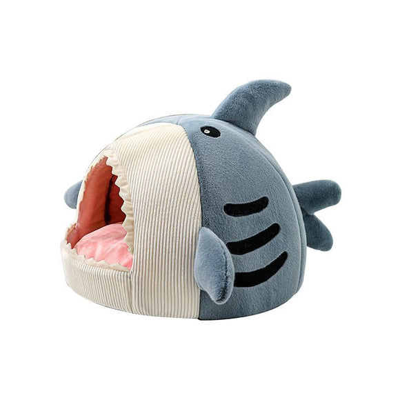 Novelty Shark Pet Cave Bed Enclosed Cozy Sleeping Nest for Cats and Small Dogs Soft Flannel Year Round Comfort Light Blue M Size