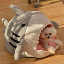 Novelty Shark Pet Cave Bed Enclosed Cozy Sleeping Nest for Cats and Small Dogs Soft Flannel Year Round Comfort Light Blue M Size-4