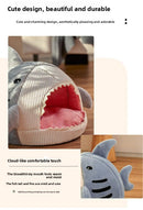 Novelty Shark Pet Cave Bed Enclosed Cozy Sleeping Nest for Cats and Small Dogs Soft Flannel Year Round Comfort Light Blue M Size-10