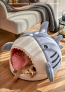Novelty Shark Pet Cave Bed Enclosed Cozy Sleeping Nest for Cats and Small Dogs Soft Flannel Year Round Comfort Light Blue L Size-5