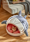 Novelty Shark Pet Cave Bed Enclosed Cozy Sleeping Nest for Cats and Small Dogs Soft Flannel Year Round Comfort Light Blue L Size-8