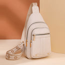Women's Soft PU Leather Sling Bag Crossbody Chest Purse with Adjustable Boho Strap - Lightweight Multi-Pocket Shoulder Daypack for Travel & Daily Use - White-1
