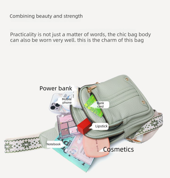 Women's Soft PU Leather Sling Bag Crossbody Chest Purse with Adjustable Boho Strap - Lightweight Multi-Pocket Shoulder Daypack for Travel & Daily Use - White