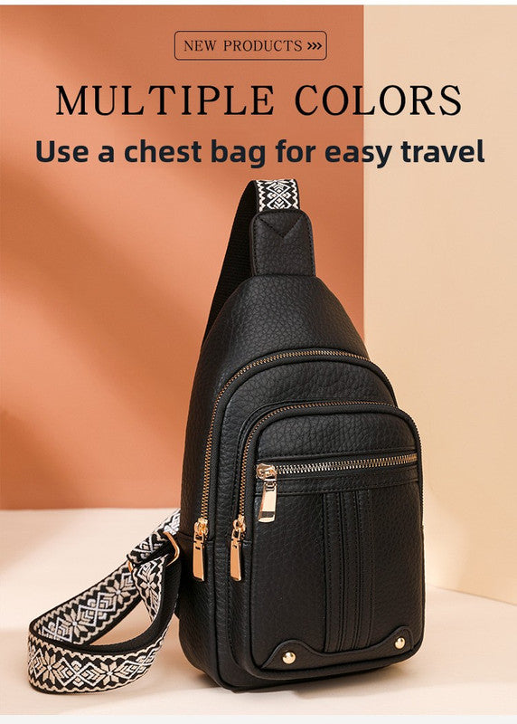 Women's Soft PU Leather Sling Bag Crossbody Chest Purse with Adjustable Boho Strap - Lightweight Multi-Pocket Shoulder Daypack for Travel & Daily Use - White