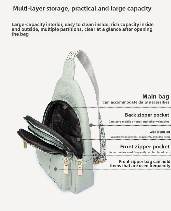 Women's Soft PU Leather Sling Bag Crossbody Chest Purse with Adjustable Boho Strap - Lightweight Multi-Pocket Shoulder Daypack for Travel & Daily Use - Khaki