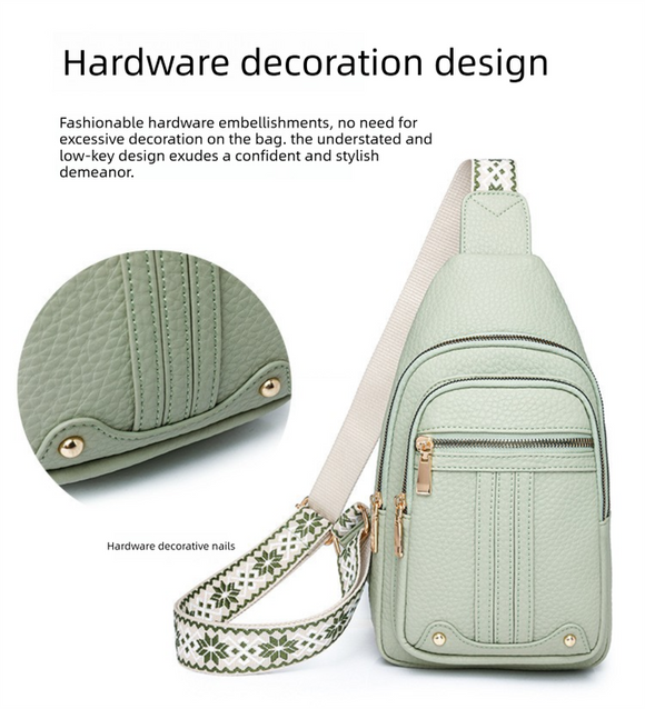 Women's Soft PU Leather Sling Bag Crossbody Chest Purse with Adjustable Boho Strap - Lightweight Multi-Pocket Shoulder Daypack for Travel & Daily Use - Black