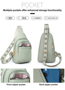 Women's Soft PU Leather Sling Bag Crossbody Chest Purse with Adjustable Boho Strap - Lightweight Multi-Pocket Shoulder Daypack for Travel & Daily Use - Black-6