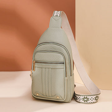 Women's Soft PU Leather Sling Bag Crossbody Chest Purse with Adjustable Boho Strap - Lightweight Multi-Pocket Shoulder Daypack for Travel & Daily Use - Light green