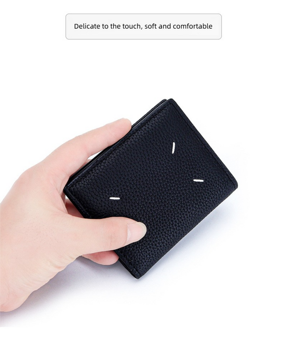 Women's Genuine Leather Bi-fold Wallet - Slim Short Purse with Coin Pocket & RFID Blocking - Soft Cowhide Minimalist Card Holder - Black