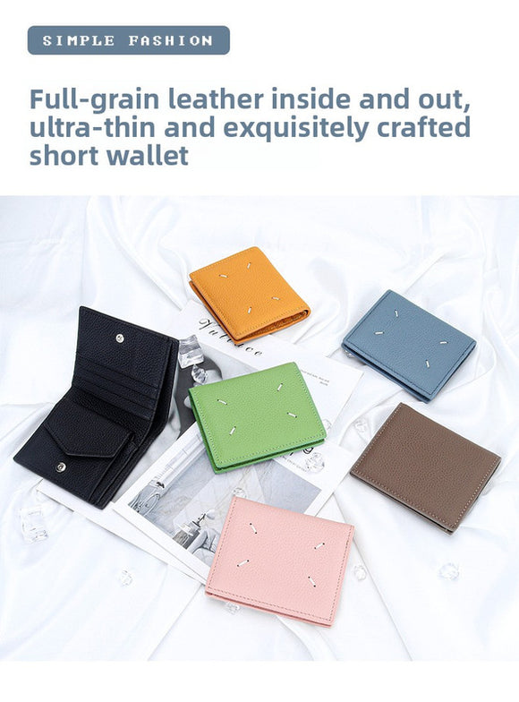 Women's Genuine Leather Bi-fold Wallet - Slim Short Purse with Coin Pocket & RFID Blocking - Soft Cowhide Minimalist Card Holder - Black