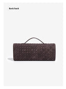 Retro Woven Baguette Handbag for Women Suede Texture PU Leather Shoulder Crossbody Bag Elegant Evening Clutch Pine Tea Color-11