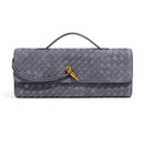 Retro Woven Baguette Handbag for Women Suede Texture PU Leather Shoulder Crossbody Bag Elegant Evening Clutch Warm gray-1