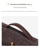 Retro Woven Baguette Handbag for Women Suede Texture PU Leather Shoulder Crossbody Bag Elegant Evening Clutch Brown-10