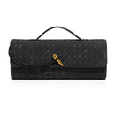 Retro Woven Baguette Handbag for Women Suede Texture PU Leather Shoulder Crossbody Bag Elegant Evening Clutch Black-1