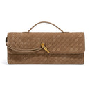 Retro Woven Baguette Handbag for Women Suede Texture PU Leather Shoulder Crossbody Bag Elegant Evening Clutch Khaki-1