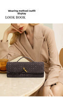 Retro Woven Baguette Handbag for Women Suede Texture PU Leather Shoulder Crossbody Bag Elegant Evening Clutch Khaki-5