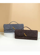 Retro Woven Baguette Handbag for Women Suede Texture PU Leather Shoulder Crossbody Bag Elegant Evening Clutch Burgundy-4