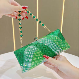 Luxury Green Rhinestone Evening Clutch Bag Women Crystal Sparkle Formal Purse with Chain Strap for Wedding Party Prom