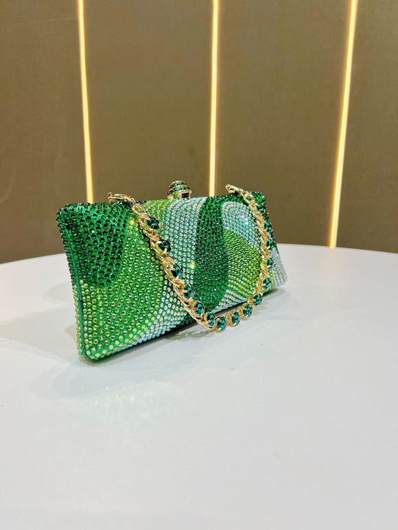 Luxury Green Rhinestone Evening Clutch Bag Women Crystal Sparkle Formal Purse with Chain Strap for Wedding Party Prom