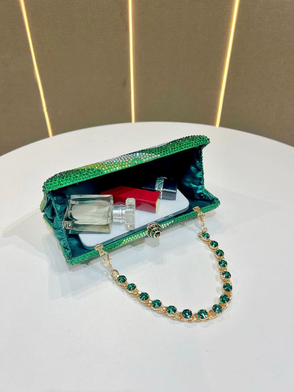 Luxury Rose red Rhinestone Evening Clutch Bag Women Crystal Sparkle Formal Purse with Chain Strap for Wedding Party Prom