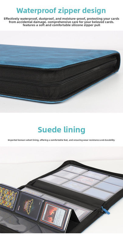 Premium Toploader Binder 9 Pocket 216 Capacity Trading Card Album Zippered PU Leather Storage Holder for Sports TCG & AFL Cards Black