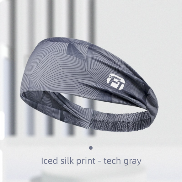 3 PCS Cooling Sports Headband Ice Silk Moisture Wicking Sweat Band for Running Gym & Yoga Non Slip White & Geometric Tech Pattern Black and Grey