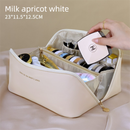 Large Capacity Travel Cosmetic Bag Portable PU Leather Pillow Pouch Waterproof Make Up Organiser Toiletry Case with Handle Apricot White-1
