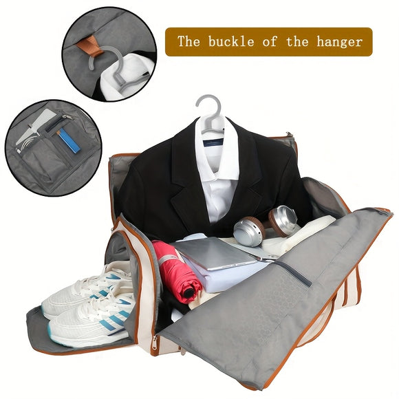 Convertible Travel Garment Bag Large Duffel Suit Carrier with Shoe Compartment & Hidden Backpack Straps Waterproof  Black