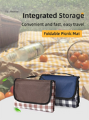 Coffee White Grid Foldable Waterproof & Moisture-Proof Picnic Blanket 150x100CM - 600D Three-Layer Composite Oxford Extra Large Mat for Beach & Camping-2