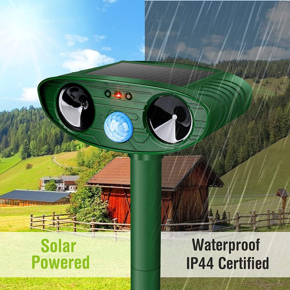 Model 704 Solar Powered Animal Repeller - High-Performance Ultrasonic & Optical Deterrent for Yard Protection