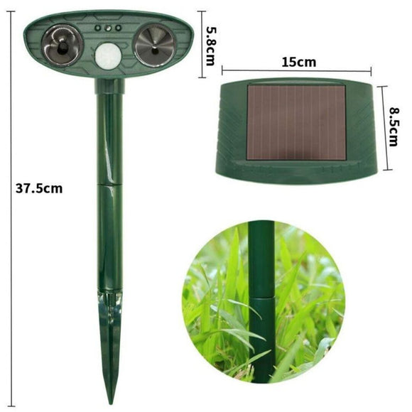Model 704 Solar Powered Animal Repeller - High-Performance Ultrasonic & Optical Deterrent for Yard Protection