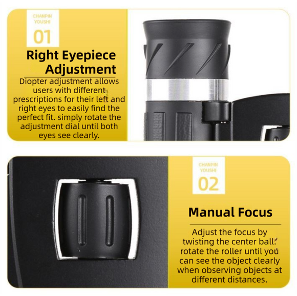 500x25 High Power HD Binoculars - Portable Concert Telescope with Phone Photography Capability, FMC Coated Optics