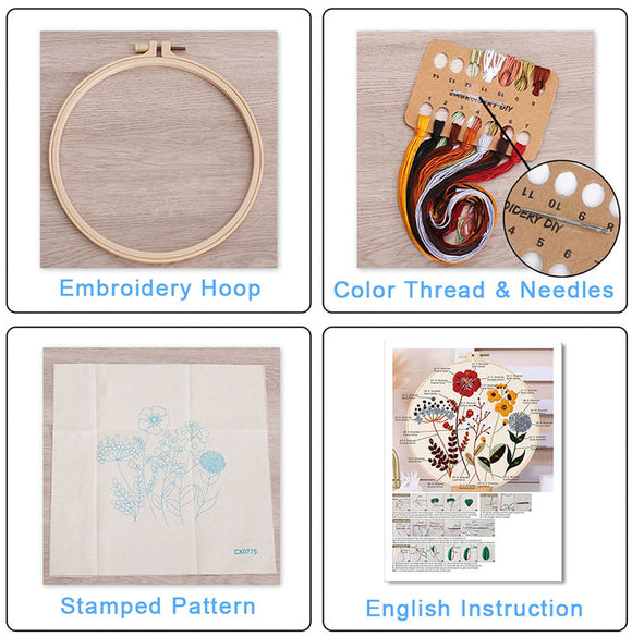 Christmas Embroidery DIY Kit with 20CM Faux Bamboo Hoop - Nordic Style Cross Stitch Material Pack (Style 2)