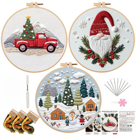 Christmas Embroidery DIY Kit with 20CM Faux Bamboo Hoop - Nordic Style Cross Stitch Material Pack (Style 4)