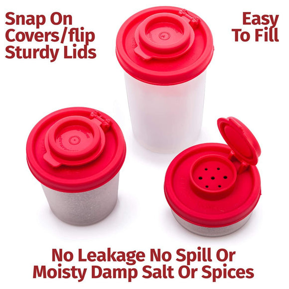 3-Pack Mini Compact Spice Shaker Set(Large Size) - Transparent Salt and Pepper Dispensers for Camping, Picnic & Outdoor Grilling