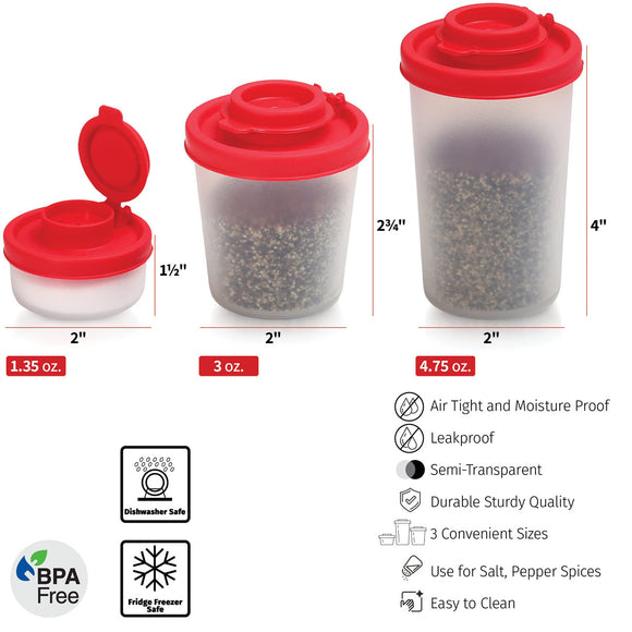 3-Pack Mini Compact Spice Shaker Set(Large Size) - Transparent Salt and Pepper Dispensers for Camping, Picnic & Outdoor Grilling