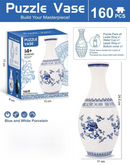 160 PCS Blue and White Porcelain 3D Puzzle Vase - DIY Interlocking Flower Vase Kit, Home Decorative and Toy Gift for Women-1