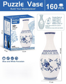 160 PCS Blue and White Porcelain 3D Puzzle Vase - DIY Interlocking Flower Vase Kit, Home Decorative and Toy Gift for Women-1