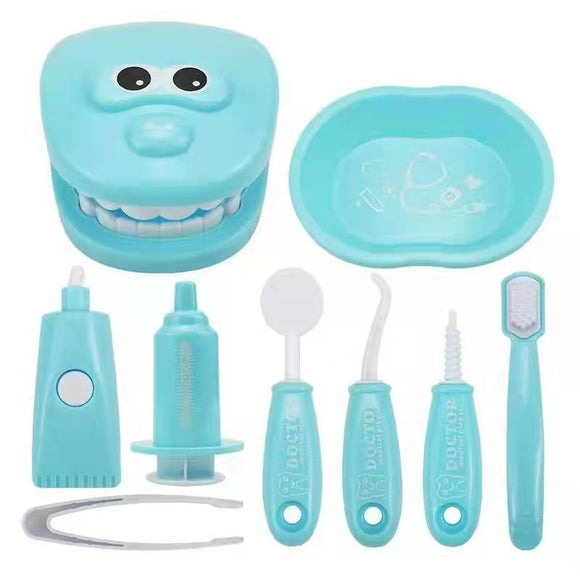 9 Piece Kids Dentist Pretend Play Set - Blue Educational Medical Kit with Teeth Model, Toothbrush & Tools - Oral Hygiene Learning Toy for Toddlers & Preschoolers